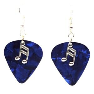 Double Music Note Charm on Guitar Pick Earrings - Choose Color - Handmade in USA